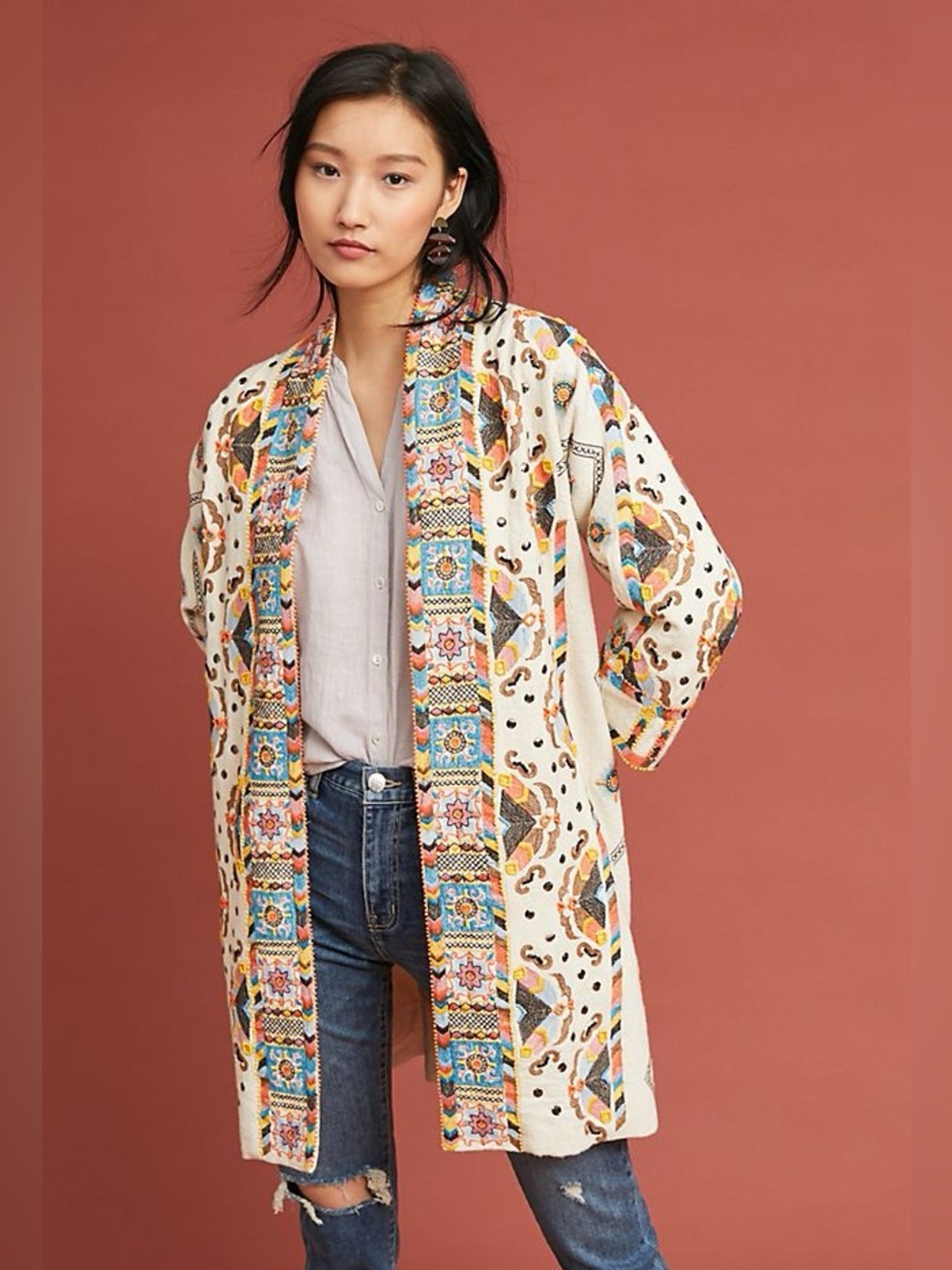 Anthropologie Maeve Dala Embroidered Kimono Jacket Beaded Size Small